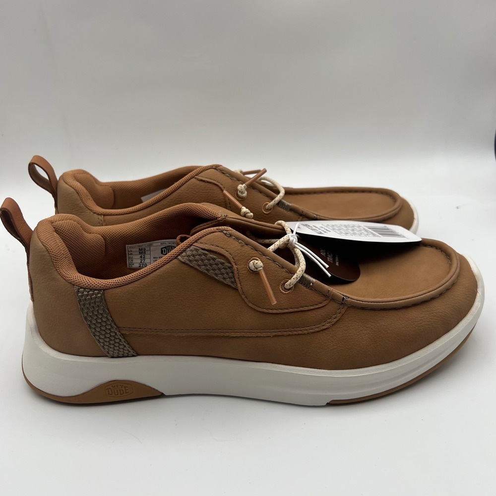 Hey Dude Wally Drift Classic Mens Size 9 Sepia Tint White Leather Like Moc Toe